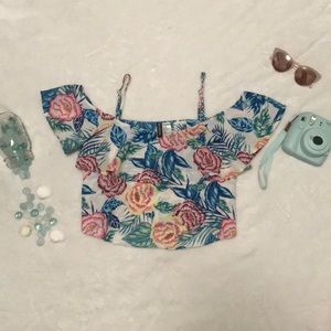Cropped Floral Open Shoulder Shirt (M)